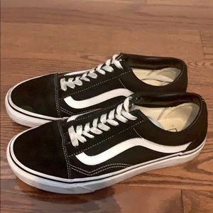 Black and white suede Vans